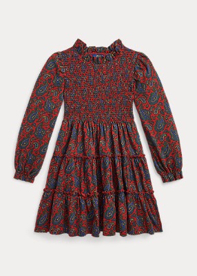 Polo Girls Paisley Smocked Cotton Dress (2T-6X)
