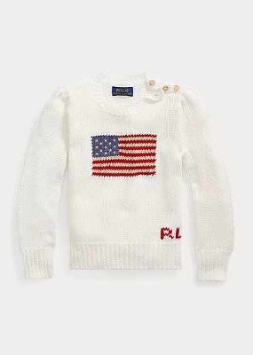 Polo Girls Flag Cotton Crewneck Sweater (2T-6X)