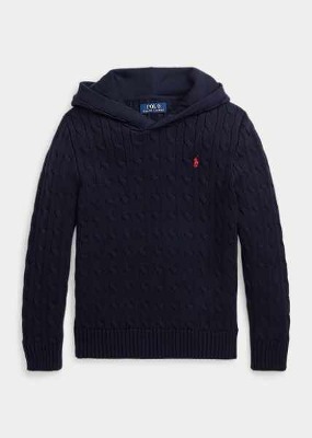 Polo Boys Cable-Knit Cotton Hooded Sweater (S-XL)