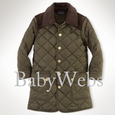 Polo Girls Long Quilted Jacket/Olive (Girls 3T-6X)