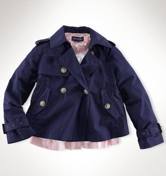 Polo Girls Cropped Trench Jacket/Windsor Navy (Girls 4T-6X)