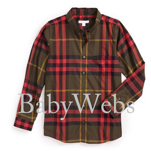 Burberry Kids Mini Fred Check Print Woven Shirt/Military Olive (Boys 7-14)